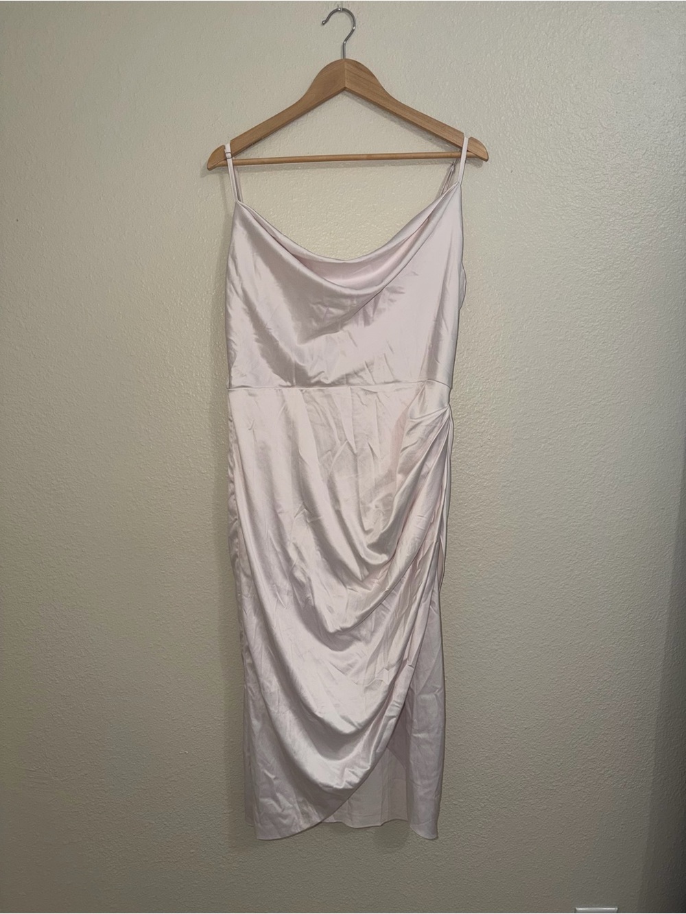 Slip Midi Dress with Cowl Neck - Light Pink